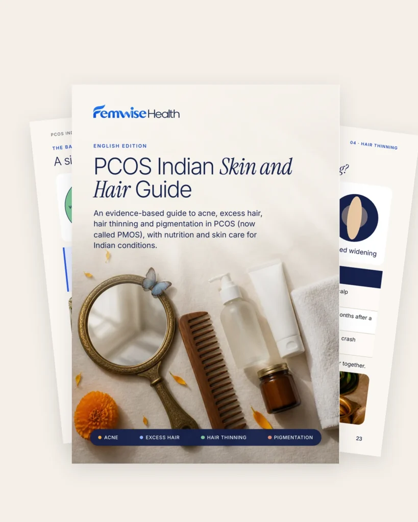 PCOS Indian Skin and Hair Guide cover with nutrition and hair thinning pages