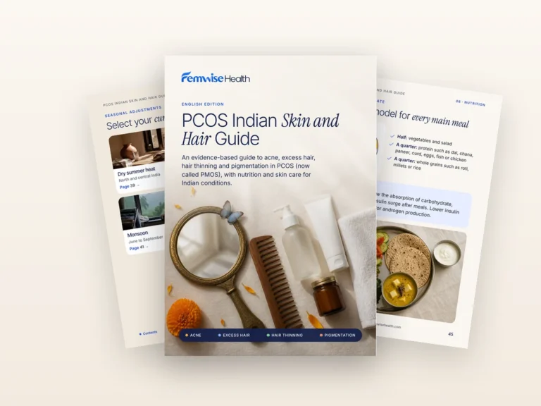 PCOS Indian Skin and Hair Guide e-book cover and inside pages