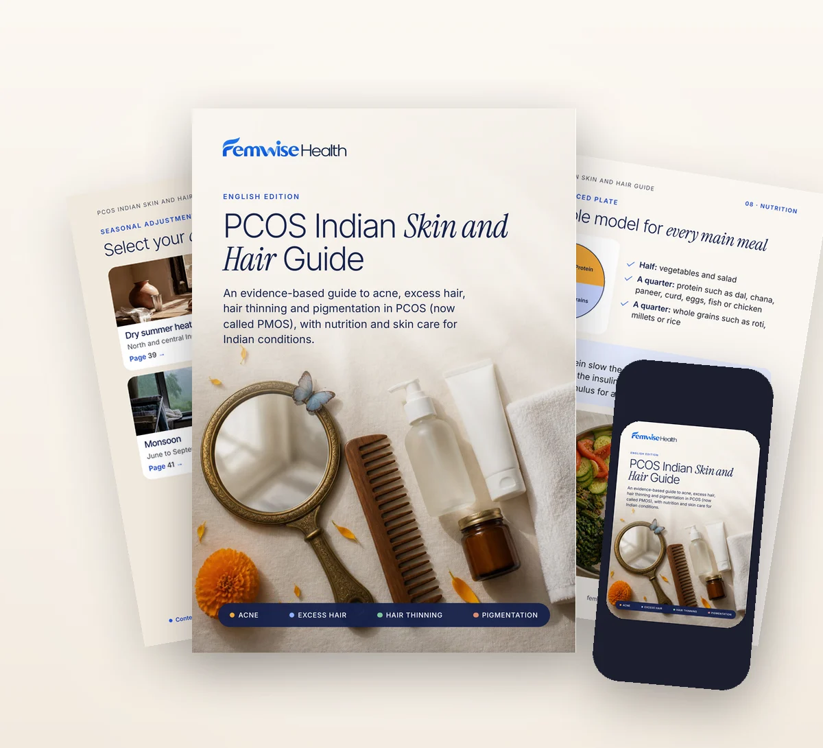 PCOS Indian Skin and Hair Guide e-book cover and inside pages